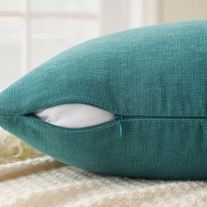 MIULEE Teal Chenille Couch Euro Throw Pillow Covers, 22x22 | Set of 2, Soft - Image 4