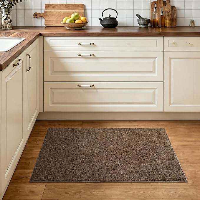 2x3 Beige Brown Solid Area Rug Washable Non-Slip - Image 3