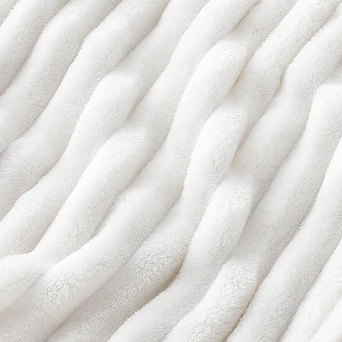 Bedsure GentleSoft California King Size White Fleece Blanket for Bed - Cozy Soft Blankets for Women, Cute Large Throws for Girls, Off White, 102x96 Inches