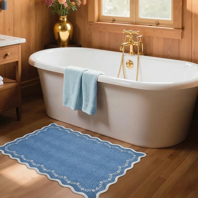 GarveeHome Scalloped Entryway Rug 2x3 Blue Washable Front Door Entry Rug | - Image 3