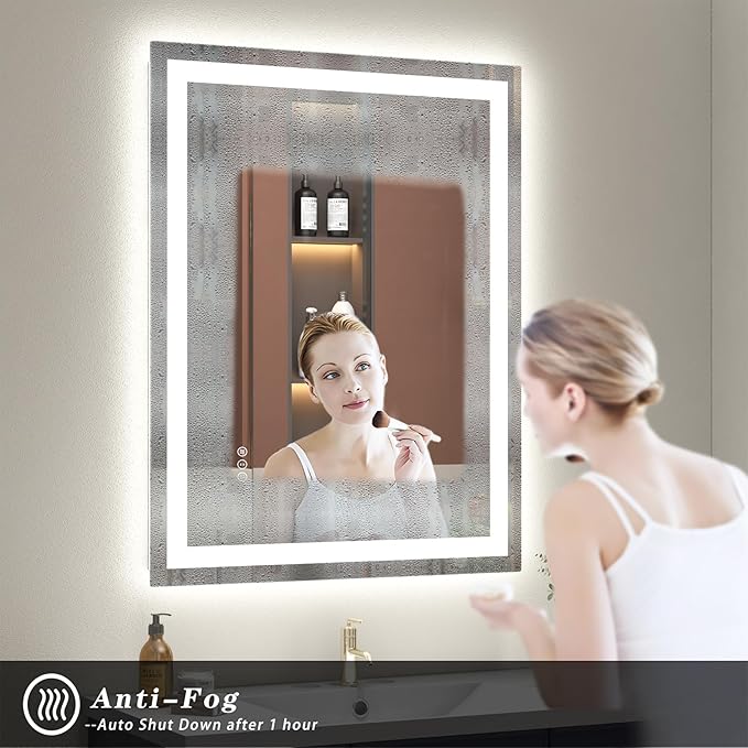 28x36 LED Mirror for Bathroom, Lighted Vanity Mirror for Wall, Dimmable, Anti-Fog, Shatter-Proof, ETL Listed (Front Lights + Backlit)