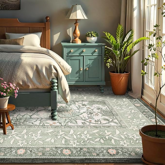 GarveeHome Provence Sage Green 6x9 Area Rugs, Botanical Grove Vintage - Image 3