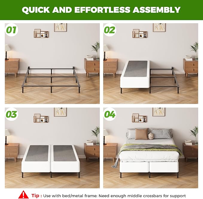 EMODA 7 Inch Split Full Size Box Spring Bed Base, 3500LBS Heavy Duty Metal Box Spring Full Mattress Foundation with Fabric Cover, Noise-Free, Non Slip, Easy Assembly