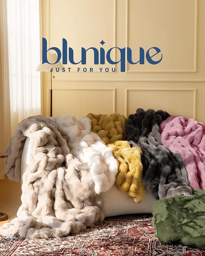 Ultra Soft Cozy Faux Fur Throw Blanket, Fuzzy Plush Thick Bubble Blanket - Image 9
