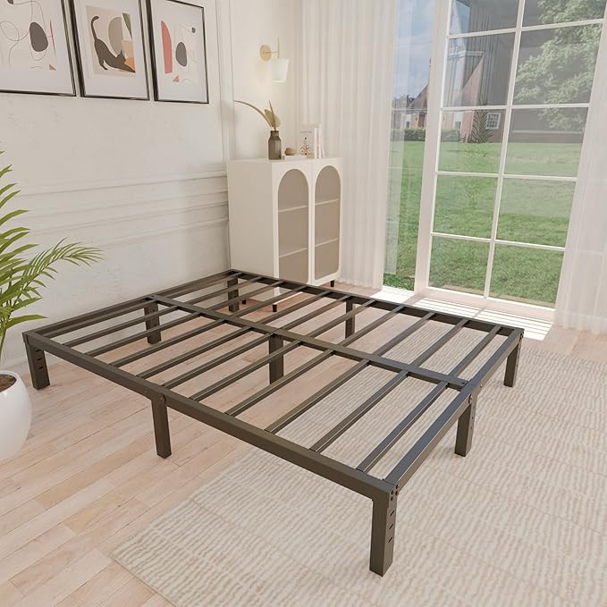 ALDRICH 10 Inch Metal King Size Bed Frame - Double Black Basic Steel Slats Platform, Easy Assembly Heavy Duty Noise Free Bedframes, No Box Spring Needed