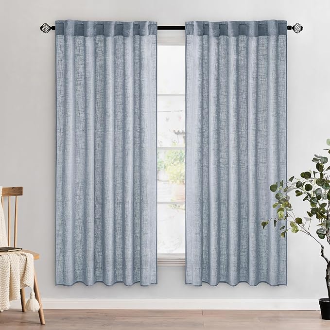 MIULEE Chambray Blue Linen Curtains 52x72 Inch Long by MIULEE