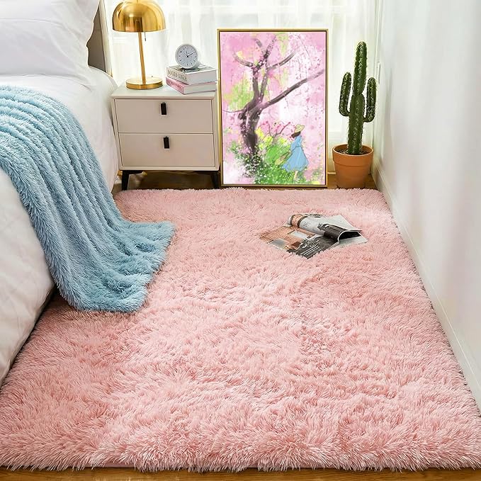 Pink Fluffy Plush Area Rug 5x8, Kids Shag Rugs - Image 6