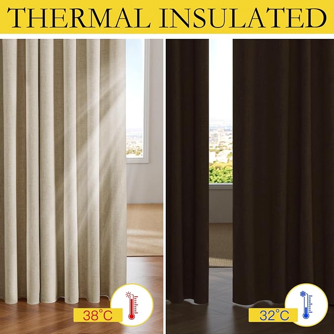 NICETOWN Beige Bedroom Full Blackout Linen Curtains, Thick Insulated Classic - Image 6