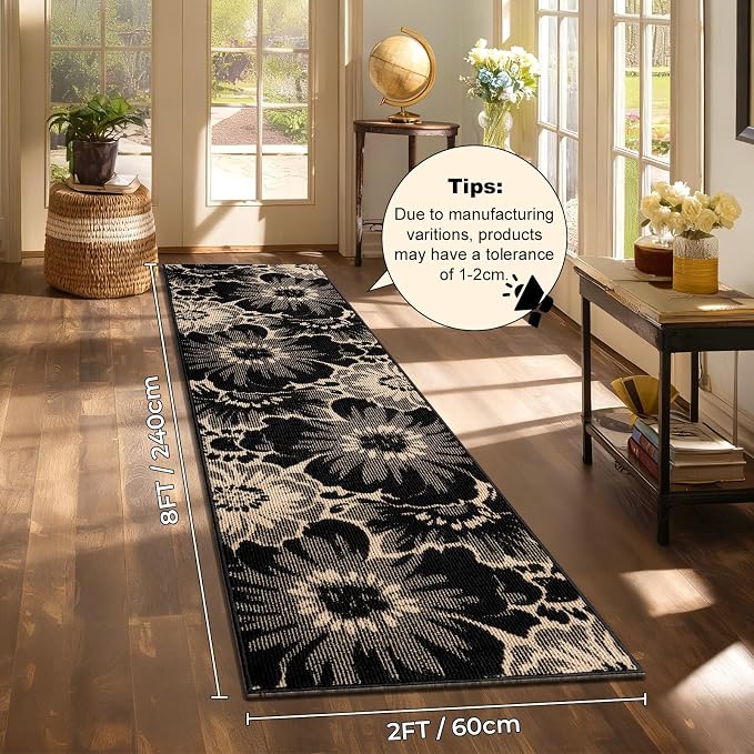 Findosom Hallway Runner Rug 2x8, Non Slip High-Low Textured Floral Washable - Image 2