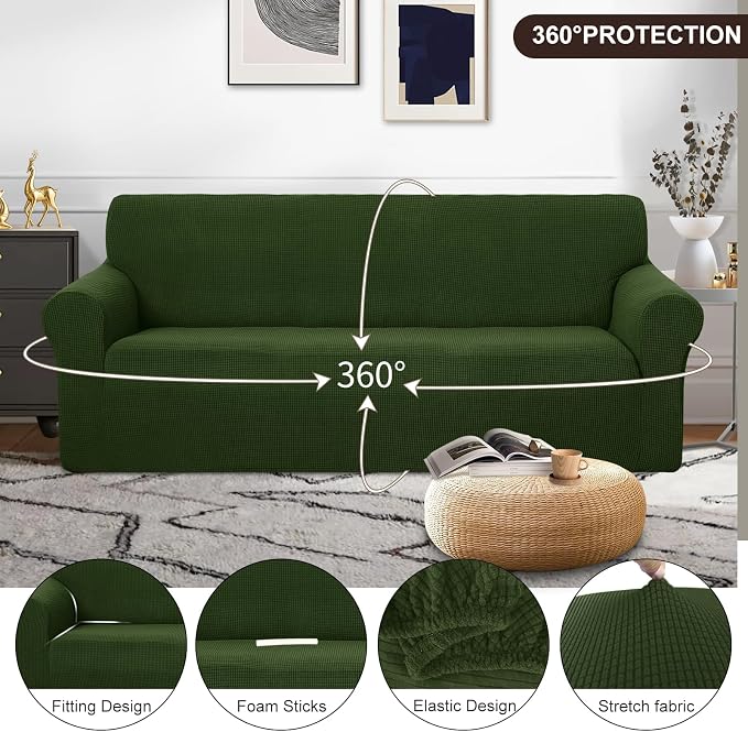 U-NICE HOME Oversized Stretch Couch Cover Slipcover, Bronze Green | 3 Cushion - Image 3