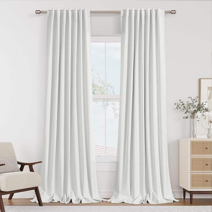 White 100% Blackout Linen Curtains 52 Inch Wide by 104 Inch by Guken