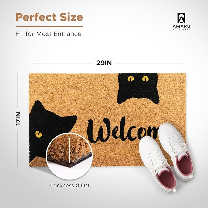 Coir Welcome Mat, Welcome Cats, 17 x 29 in | 100% Natural Coir, Anti-Shedding - Image 2
