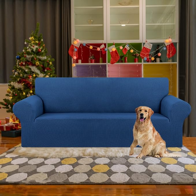 Stretch Couch Covers for Sofa, 3 Cushion Couch Slipcover, Classic Blue - Image 2