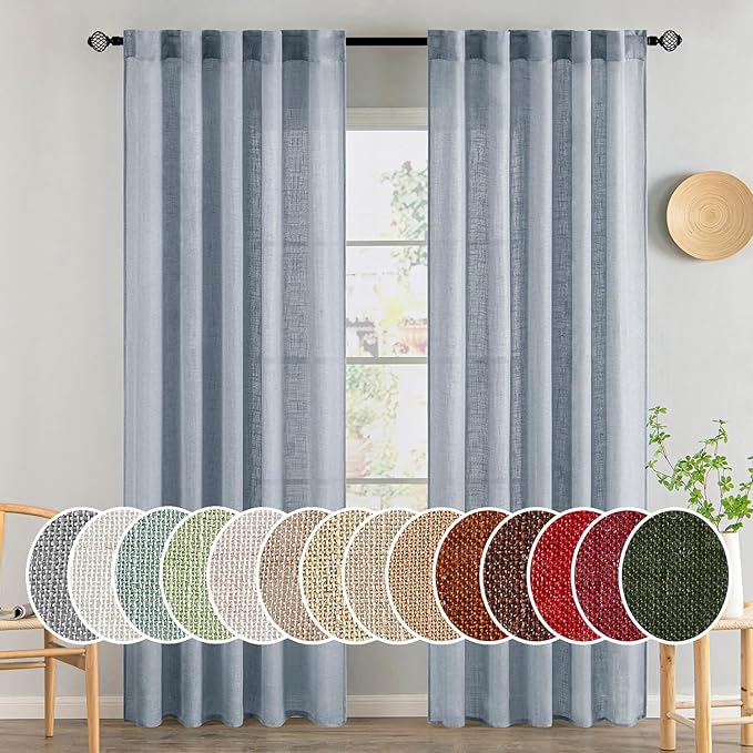MIULEE Chambray Blue Linen Curtains 52x108 Inches Long 2 Panels by MIULEE