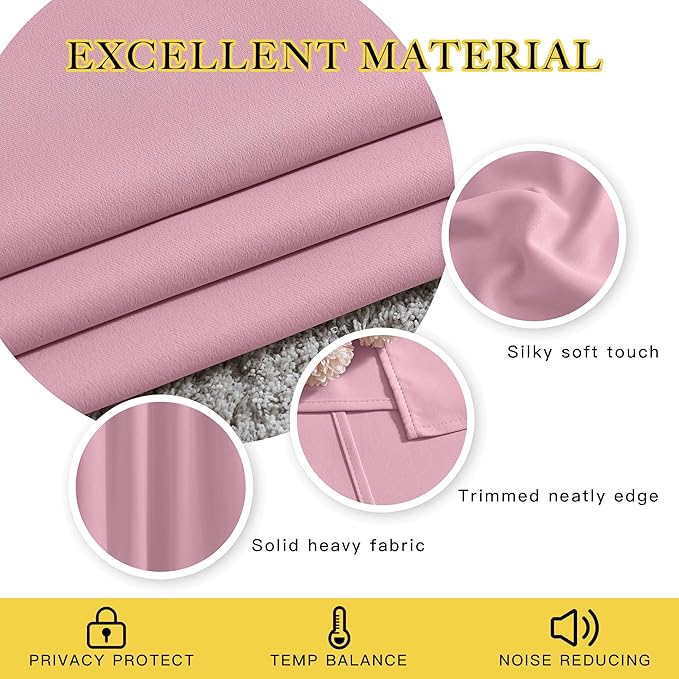 NICETOWN Crystal Pink Blackout Curtains for Living Room, Window Treatment Thermal Insulated Room Darkening Grommet Drapes Sound Dampening for Bedroom, 2 Panels, W37 x L72