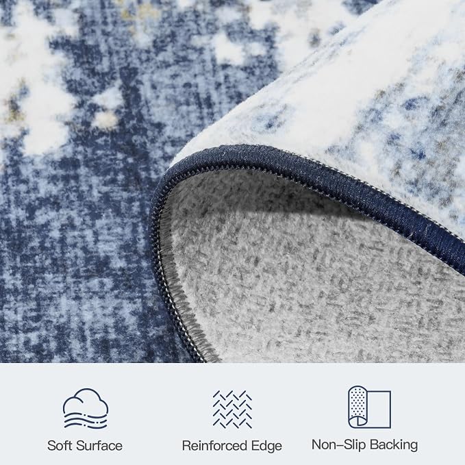 8x10 Area Rug for Living Room, Abstract Washable Large Rugs, Dark Blue | - Image 7