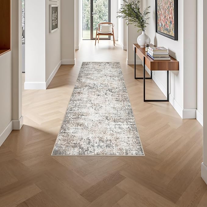 2x6 Washable Runner Rug：Modern Abstract Kitchen Soft Carpet Brown | - Image 4