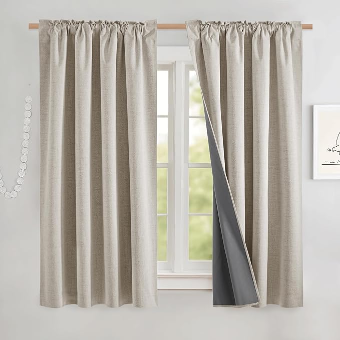 NICETOWN Natural Short 100% Blackout Curtains 63" Lenghth Burg by NICETOWN