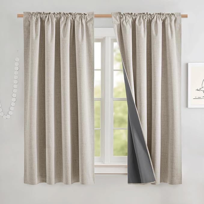 NICETOWN Natural Linen Blackout Curtain Panels 52 x 68 Inch, Thermal Liner - Image 2
