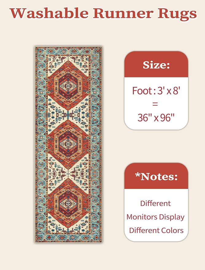 SERISSA 3x8 Washable Non Slip Boho Runner Rug - Image 6