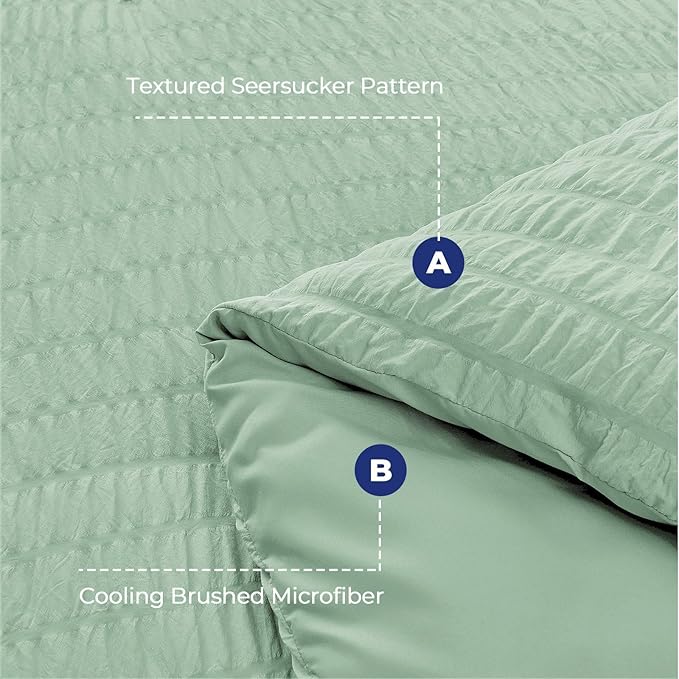 HYMOKEGE Sage Green Twin XL Comforter Set Seersucker 5 Pieces, All Season Luxury Bed in a Bag for Bedroom, Bedding Set with Comforter, Sheets, Pillowcase & Sham