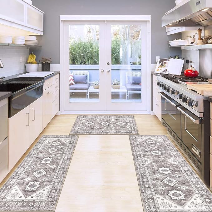 HEBE Boho Kitchen Rugs Set of 3, Non Slip Washable Kitchen Mats - Image 7