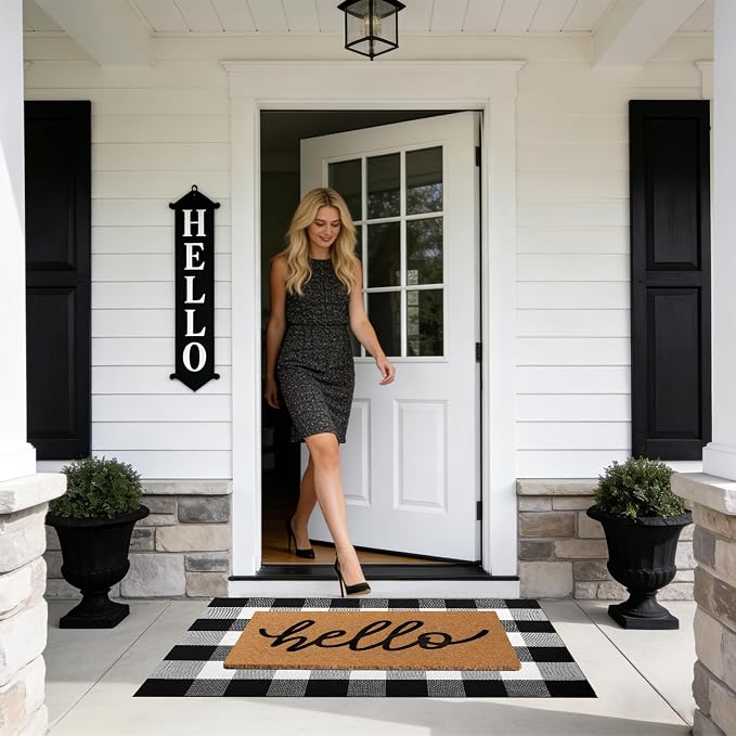 2 Pcs Welcome Door Mat Set, Layered Hello Coir Doormat - Image 3