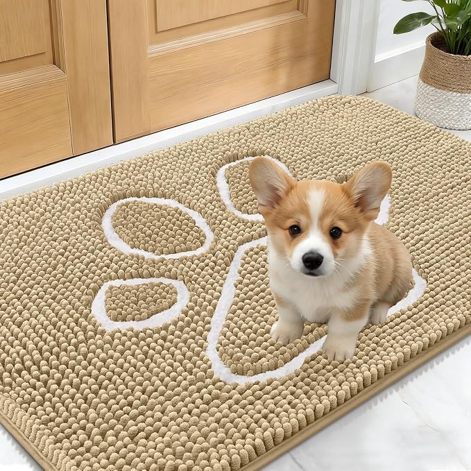 OLANLY Dog Door Mat for Muddy Paws 24x16, Paw Print Design Chenille Mud Mat | by OLANLY