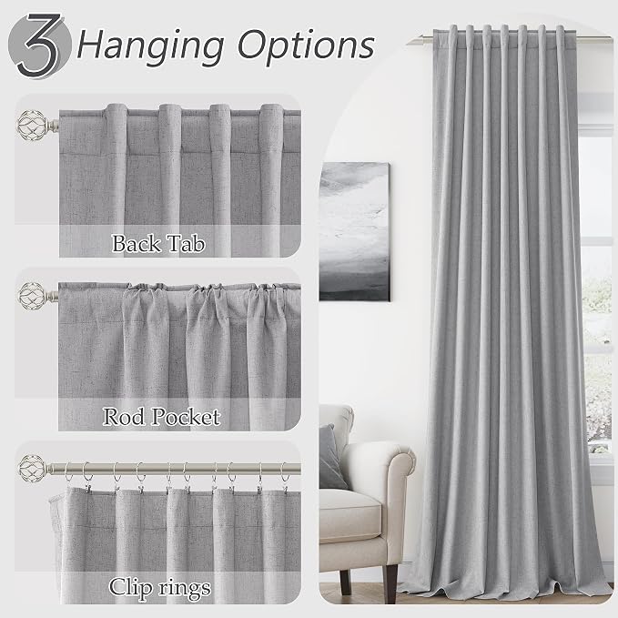 Grey 100% Blackout Curtains 63 Inch Length 2 Panels Set - Image 6