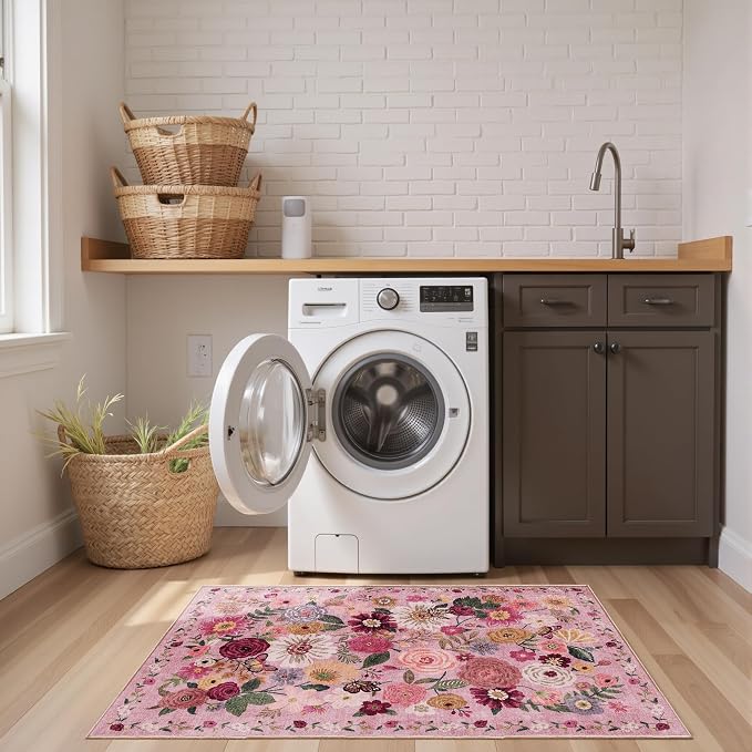 Pink Garden Floral Hallway Runner Rug 2x5 - Image 4
