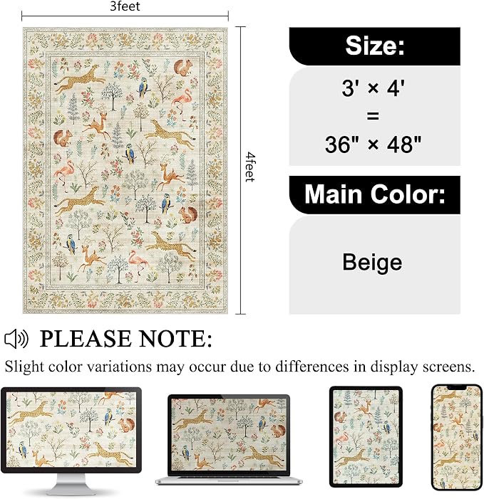 DUKINO 3x4 Rug, Washable Animal Area Rug - Image 2