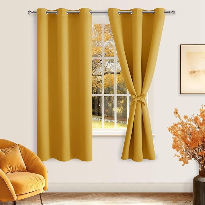 Blackout Curtains for Bedroom, Mustard Yellow 38 x 72 Inch 2 Panels | Light - Image 8