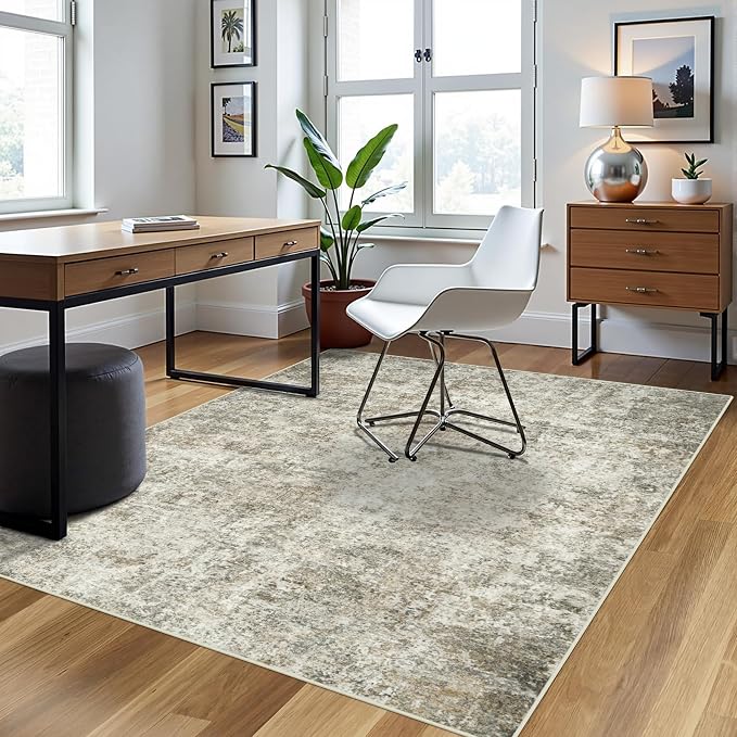 4x6 Area Rugs for Living Room Washable Bedroom Dining Room Beige Brown | Modern - Image 3