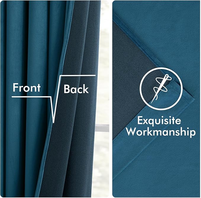 MIULEE Velvet Curtains 50W x 108L 2 Panels Peacock Blue Blackout Curtains | - Image 6