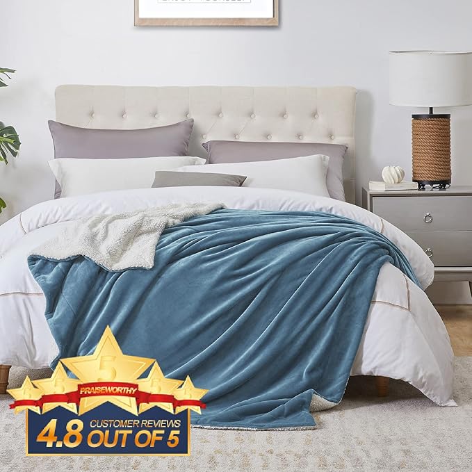Walensee Sherpa Fleece Blanket (Throw Size 50”x60” Slate Blue) Plush Throw Fuzzy Super Soft Reversible Microfiber Flannel Blankets for Couch, Bed, Sofa Ultra Luxurious Warm and Cozy for All Seasons