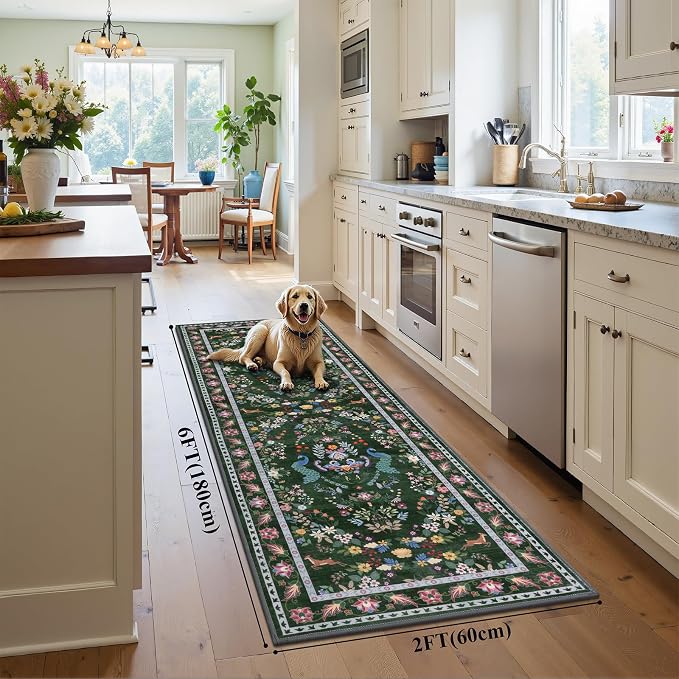 HEBE Hallway Runner Rug 2'x6', Washable Non Slip Kitchen Rug Runner | Soft Boho - Image 2