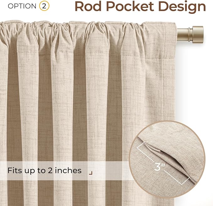 INOVADAY Extra Wide 100% Blackout Linen Curtains - Image 4