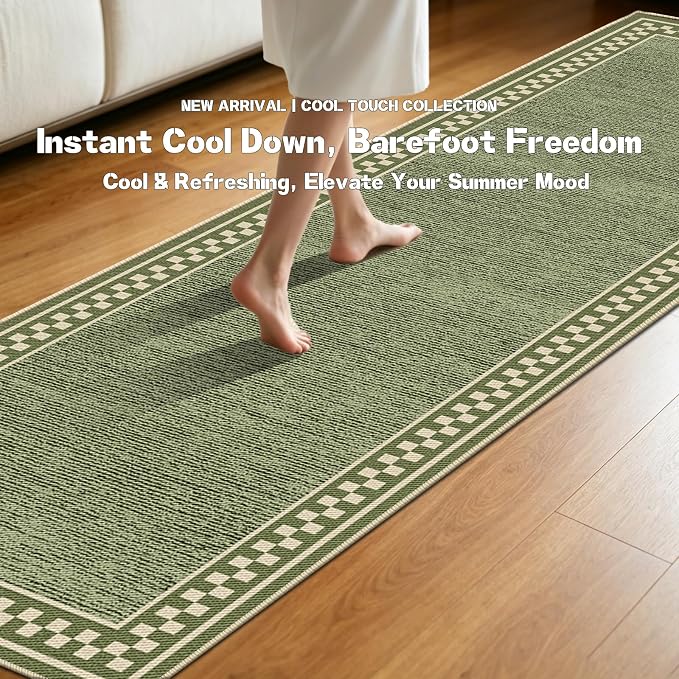 Faux Linen Washable Runner Rug Absorbent Surface 2x6 Moss Green | Non-Slip TPR - Image 5