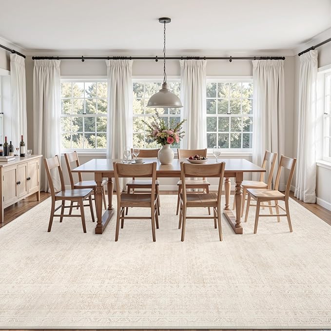 5x7 Area Rugs Living Room: Bedroom Neutral Washable Carpet Beige | Large - Image 9