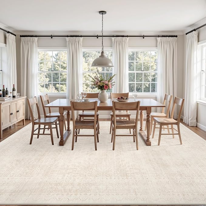 10x14 Area Rugs Living Room: Bedroom Neutral Washable Carpet Beige | Large - Image 3