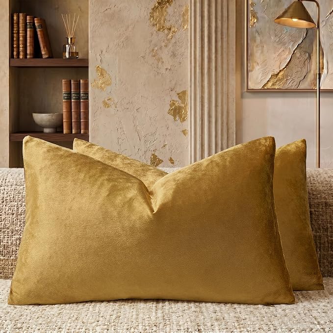GIGIZAZA Golden Velvet Pillow Covers 12x20 Decorative Pillows Pack of 2 | by GIGIZAZAFocusingonhomedecoration