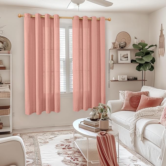 YoungsTex Dusty Rose Linen Curtains 63 Inches Length - Image 2