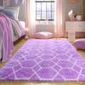 Area Rugs for Bedroom, 4x6 Fluffy Carpet Purple and White Geometric Rug | Boho by ONASAR