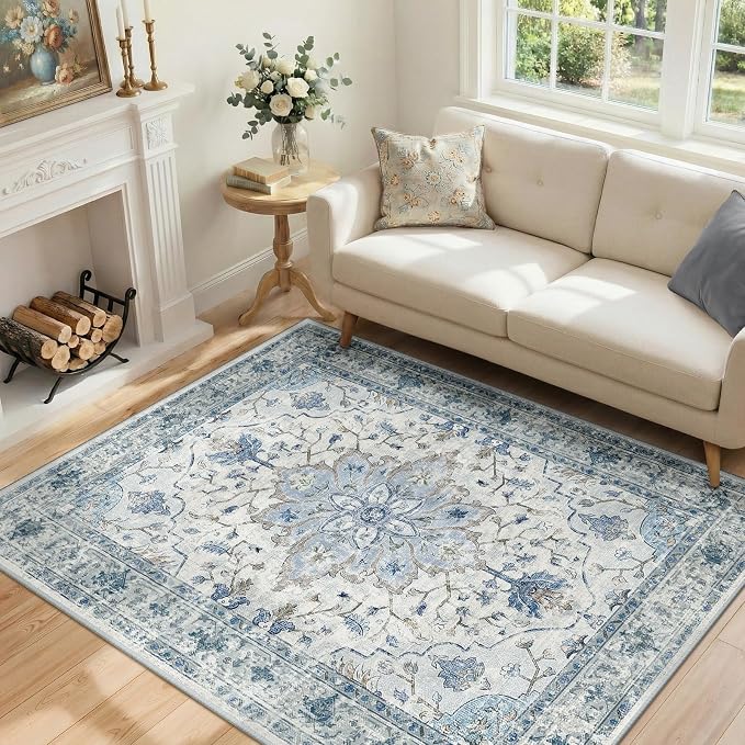 RELEANY Washable Area Rug, Water Repellent, Pet Friendly, Vintage Floral Boho - Image 2