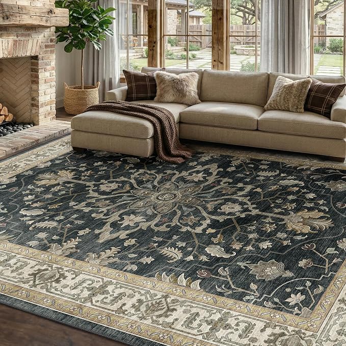 RELEANY Washable Area Rug, Water Repellent, Pet Friendly, Vintage Floral Boho - Image 4