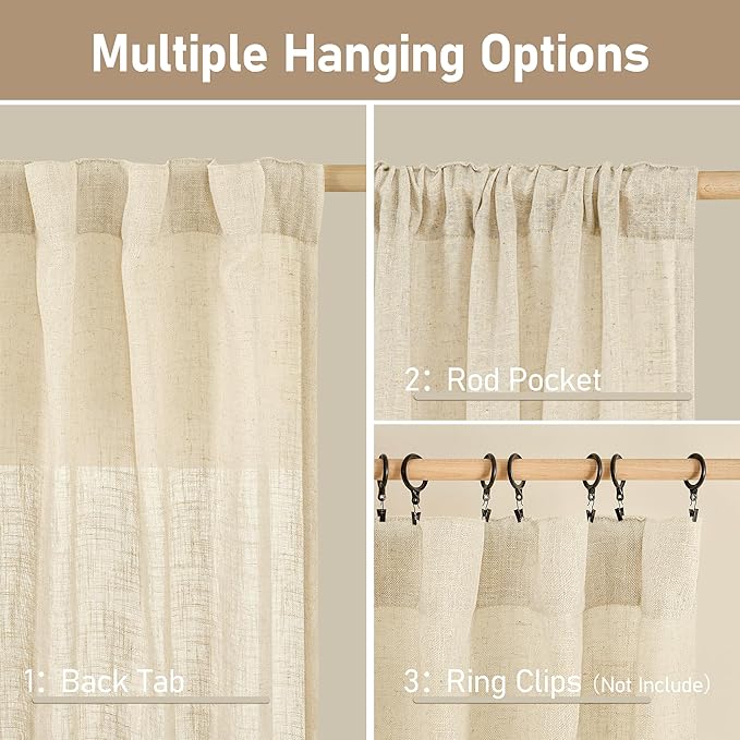 Linen Semi Sheer Curtains 40 Inch - Image 3