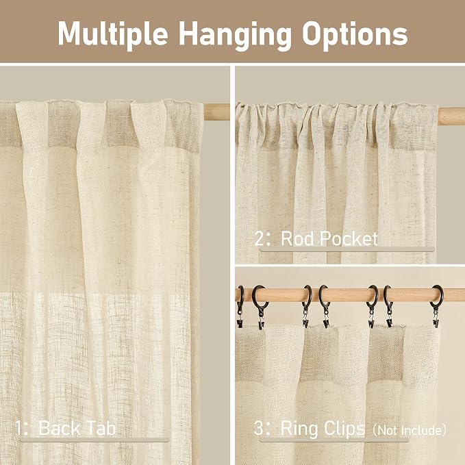 Natural Linen Curtains 120 Inch - Image 3