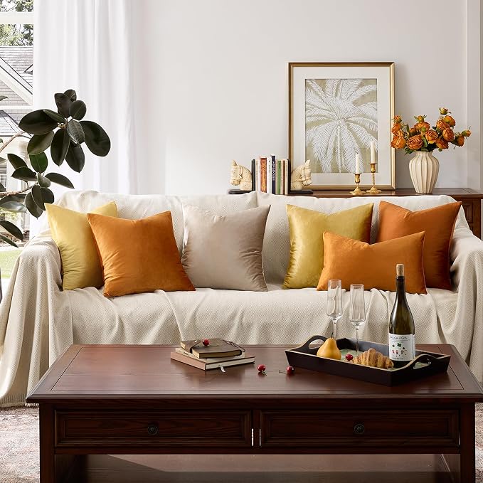 GIGIZAZA Orange Velvet Pillow Covers 24x24 Decorative Pillows Pack of 2 | Throw - Image 8