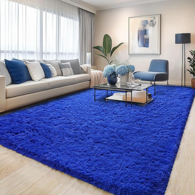 Pionblank Large Rug for Living Room 6x9, Modern Shag Area Rug, Royal Blue | by PIONBLANK