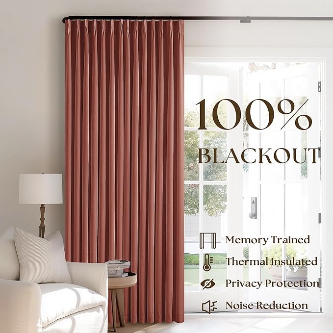 Terracotta Pinch Pleated Blackout Linen 80 Inch Window Curtains 2 Panels | 100% - Image 3